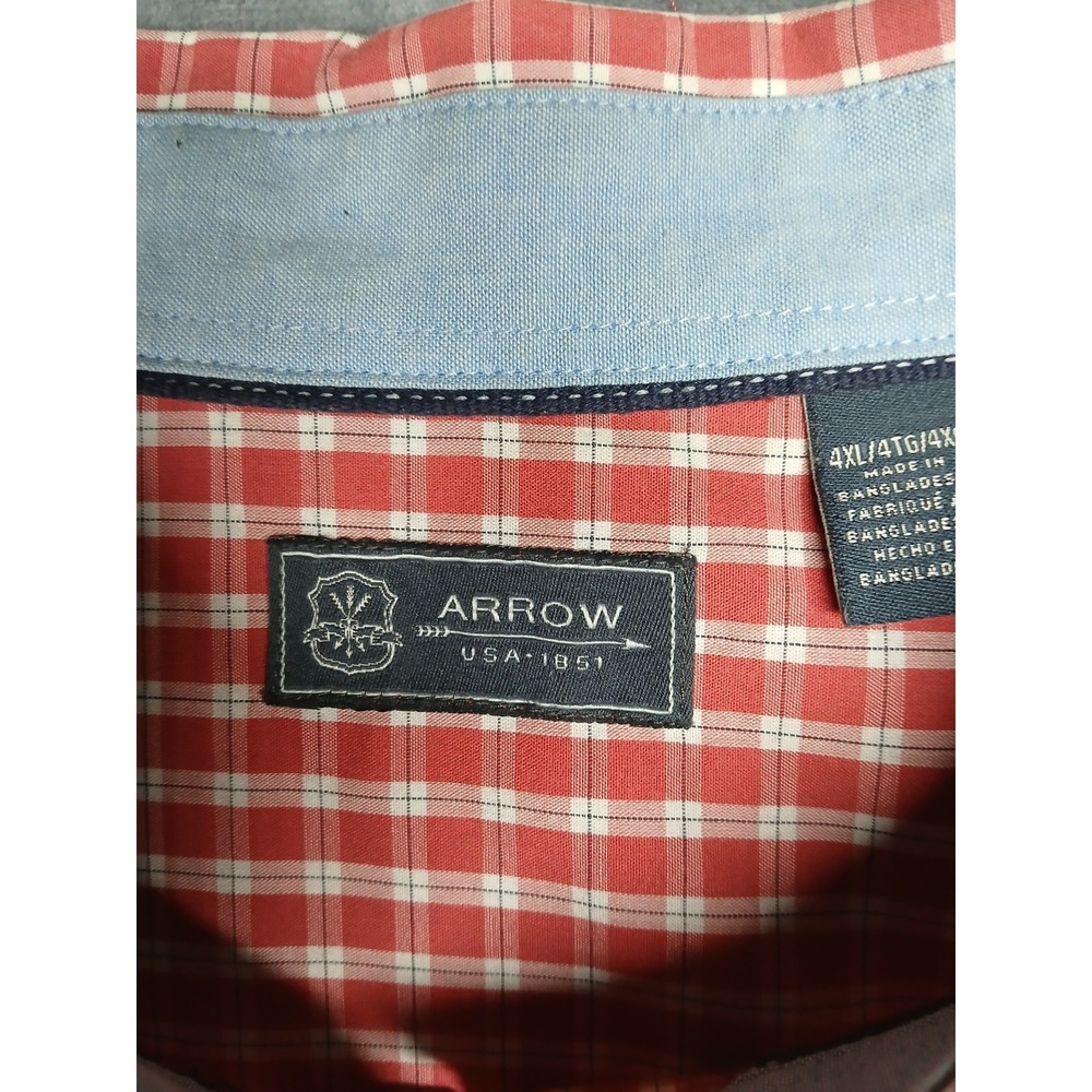 Arrow USA 1851 Mens 4XL Red White Gingham Check Long Sleeve Button Down Shirt - Picture 3 of 10